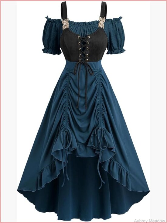 Dresses & Skirts - Steampunk Renaissance Costume Dress Plus Size Corset Lace Up Midi Ren Faire